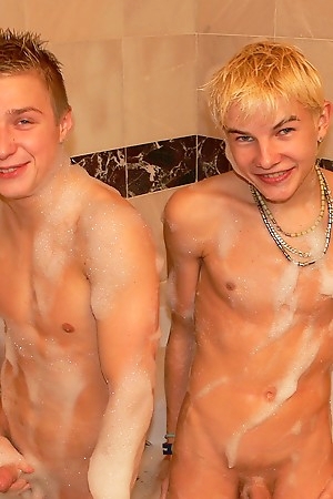 Sweet wet gorgeous nude splashing gay twinks Maximilian and Arpad